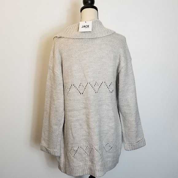 Jack by BB Dakota Ivory Open Front Fold Over Collar Knit Pocket Cardigan - Picture 5 of 7